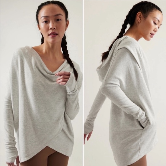 Athleta Tops - Athleta Purana Hooded Oversized Wrap Sweatshirt Light Heathered Gray XL